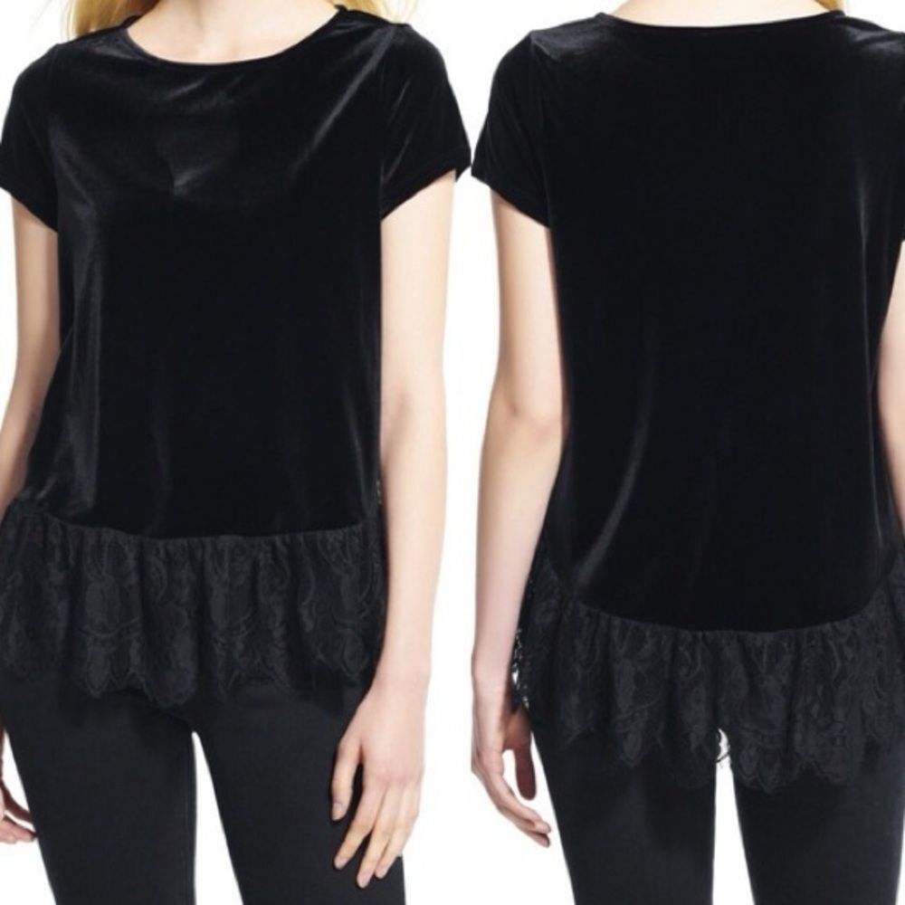 NWT Adrianna Papell short sleeve Velvet and lace blouse size large - Picture 1 of 7